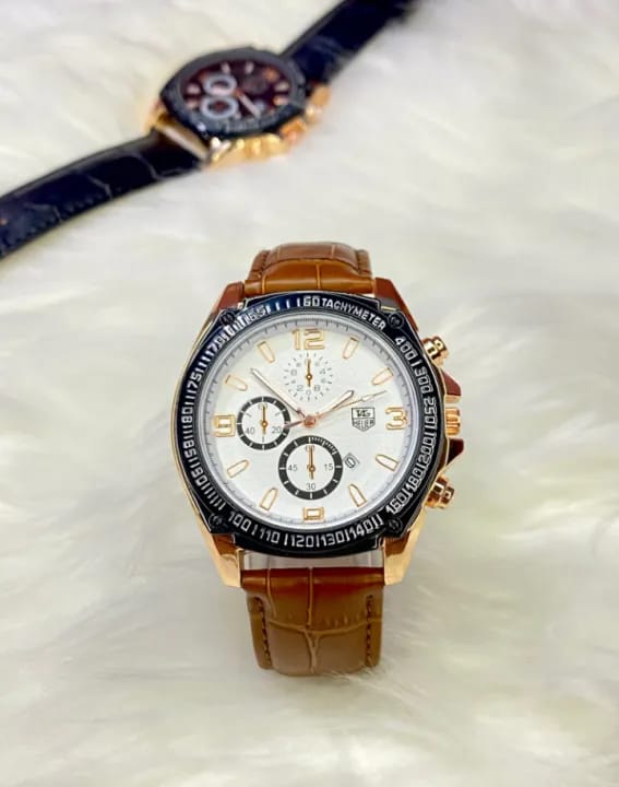 Men's Tag Heuer Leather Strap Watch with Wrist Bands